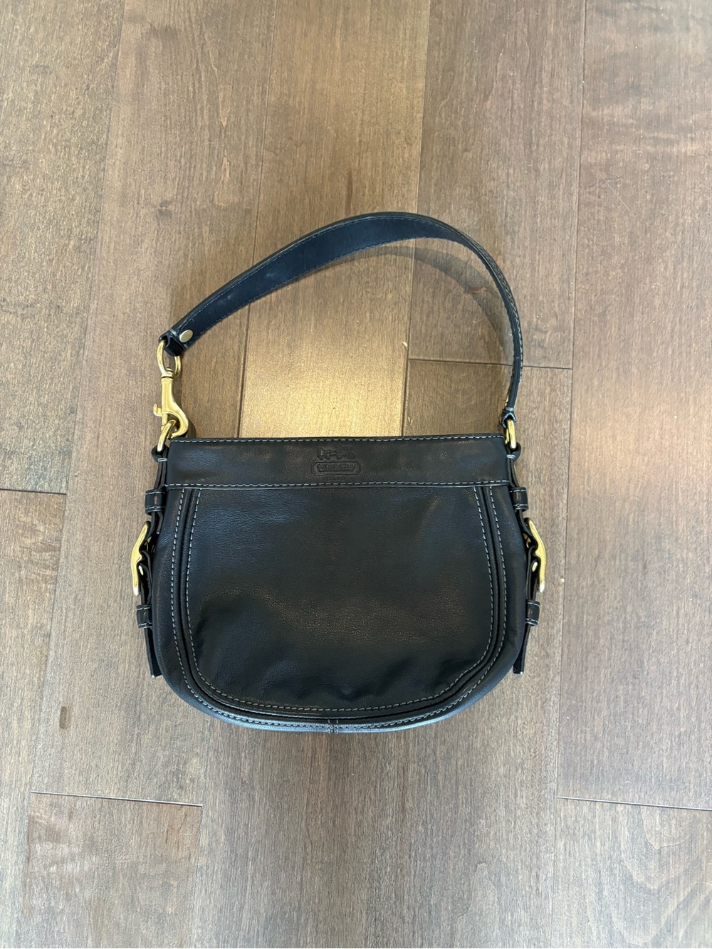 Coach Black Leather Shoulder Bag with Gold Hardware